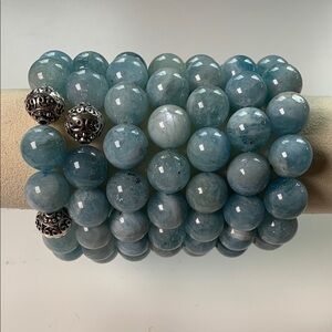 14mm Aquamarine Beaded Stretch Bracelet